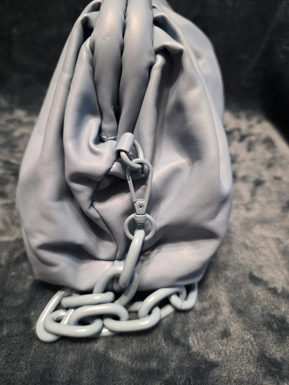 Leather Chain-Handle Clutch in Light Gray